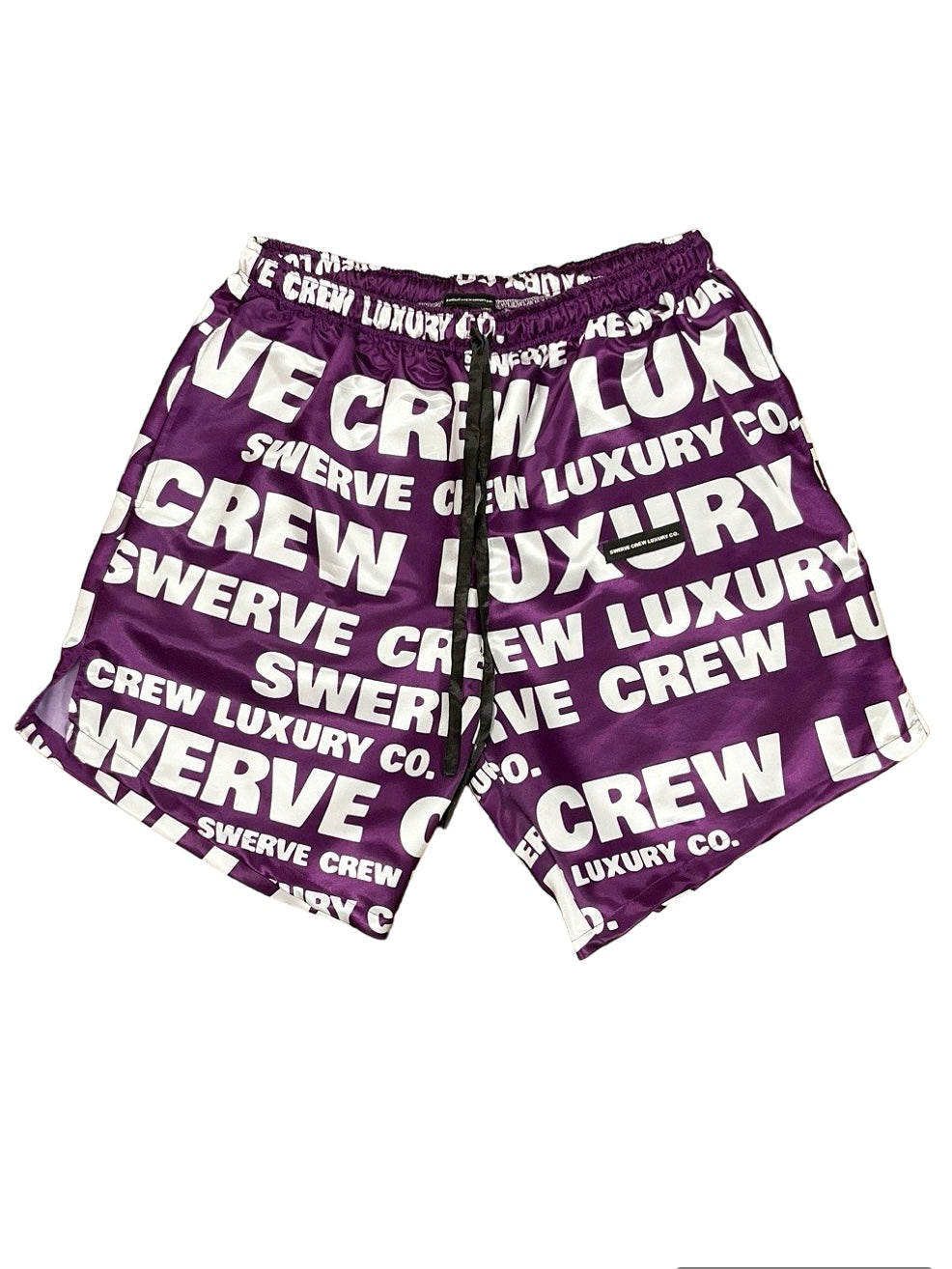 Swerve Crew Lux Co. All Over Logo Silk Shorts Bron Bron Laker Purple