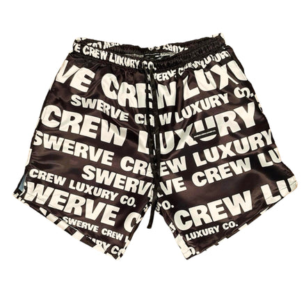 Swerve Crew Lux Co. All Over Logo Silk Shorts Caviar Black