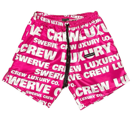 Swerve Crew Lux Co. All Over Logo Silk Shorts D. Wade Miami Vice Pink