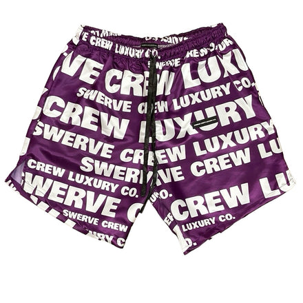Swerve Crew Lux Co. All Over Logo Silk Shorts Bron Bron Laker Purple